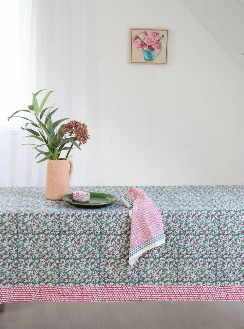 Rozablue - NEW Handblockprinted Tablecloth Wakame green 160 x 270