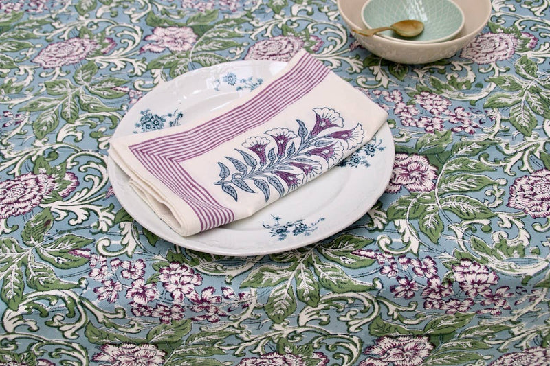 Rozablue - Handblockprinted tablecloth Chintz aubergine 160 x 270