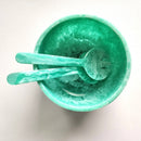 Gibb & Daan - Large Hand Poured Resin Salad Serving Bowl - Matching Server: Green