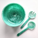 Gibb & Daan - Large Hand Poured Resin Salad Serving Bowl - Matching Server: Green