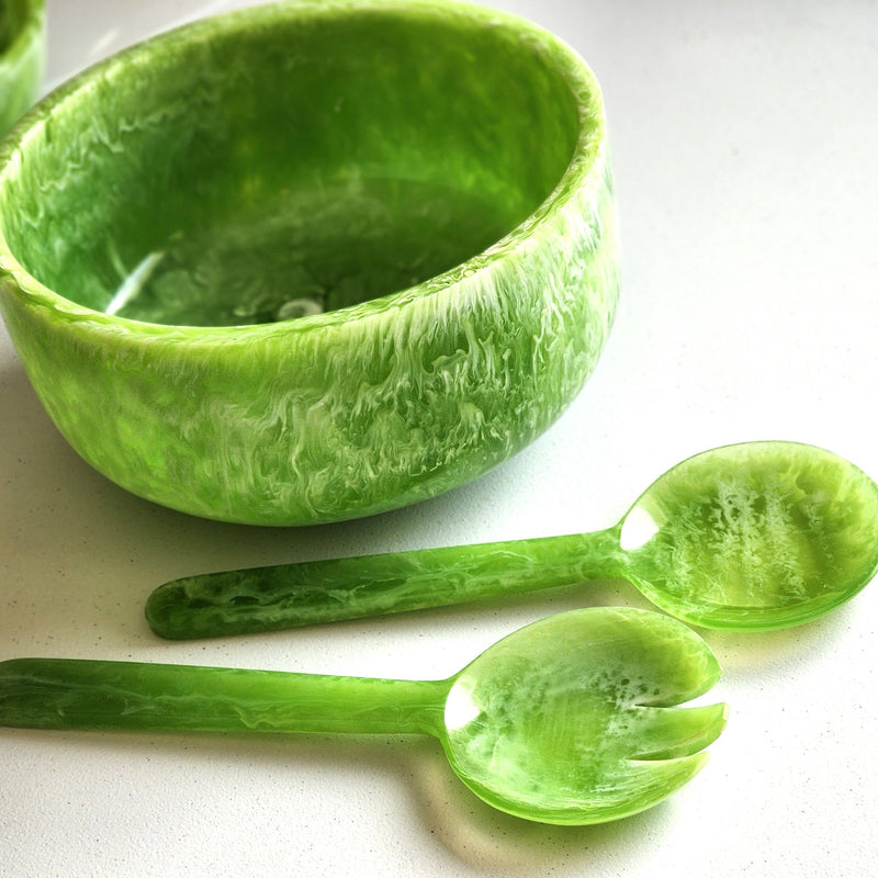 Gibb & Daan - Large Hand Poured Resin Salad Serving Bowl - Matching Server: Green