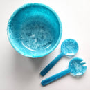 Gibb & Daan - Large Hand Poured Resin Salad Serving Bowl - Matching Server: Light Blue