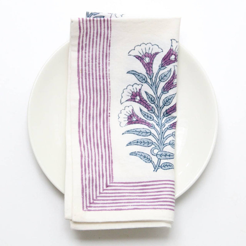 Rozablue - Handblockprinted tablecloth Chintz aubergine 160 x 270