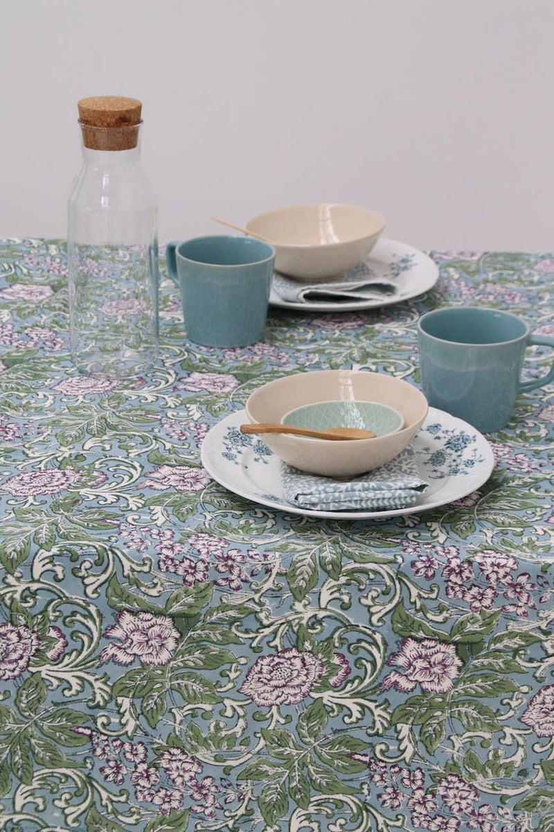 Rozablue - Handblockprinted tablecloth small Chintz aubergine 150 x 240